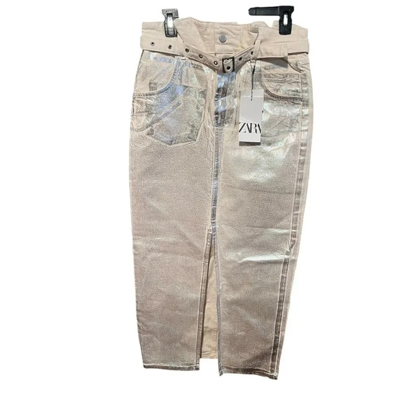 Zara Metallic Midi Skirt with slit Size Medium NWT - Picture 2 of 6